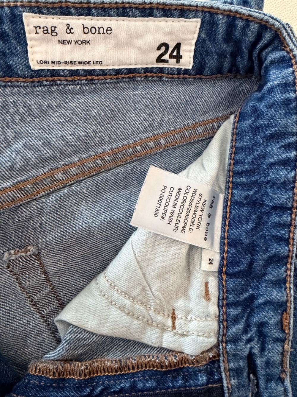 Rag & Bone Blue Medium Wash Mid-Rise Lori Covington Wide Leg Jeans size 24